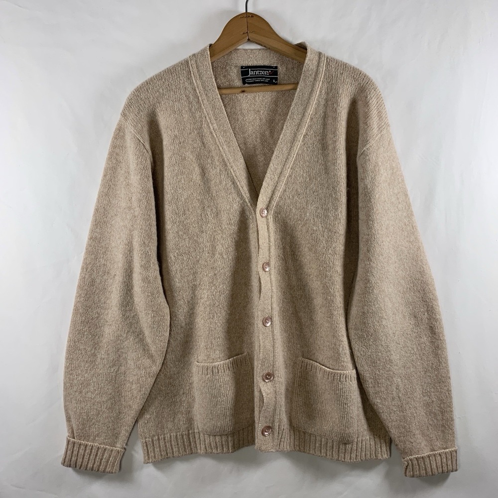 VTG 90s Jantzen Mens Grandpa V Neck Cardigan Sweater Large Academia Minimalist